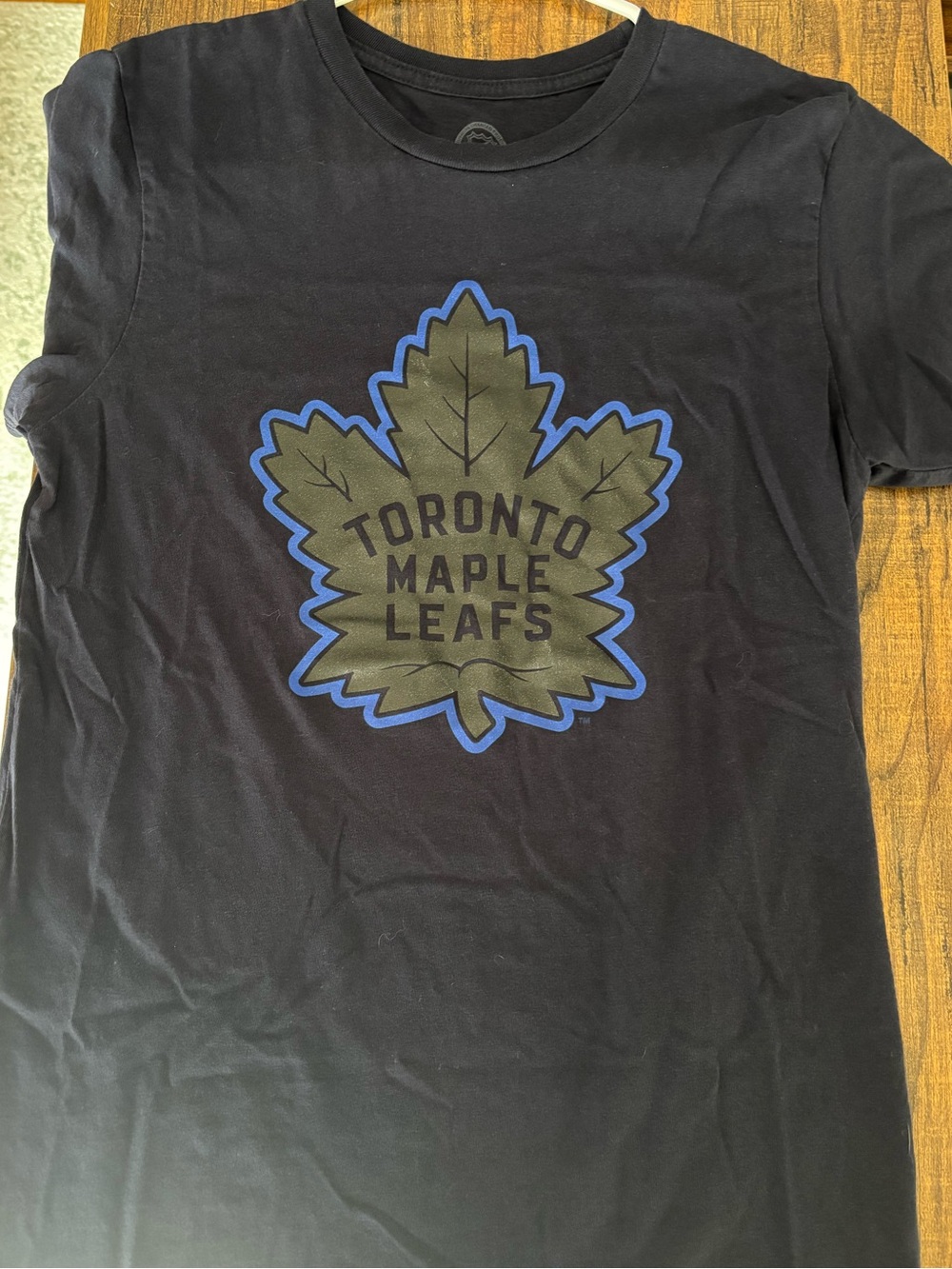 NHL Toronto Maple Leafs Black Tee with Olive & Blue Leaf Logo